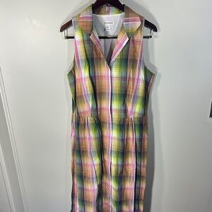Vintage Barry Bricken Buttoned Midi Plaid collared Sleeveless Sundress